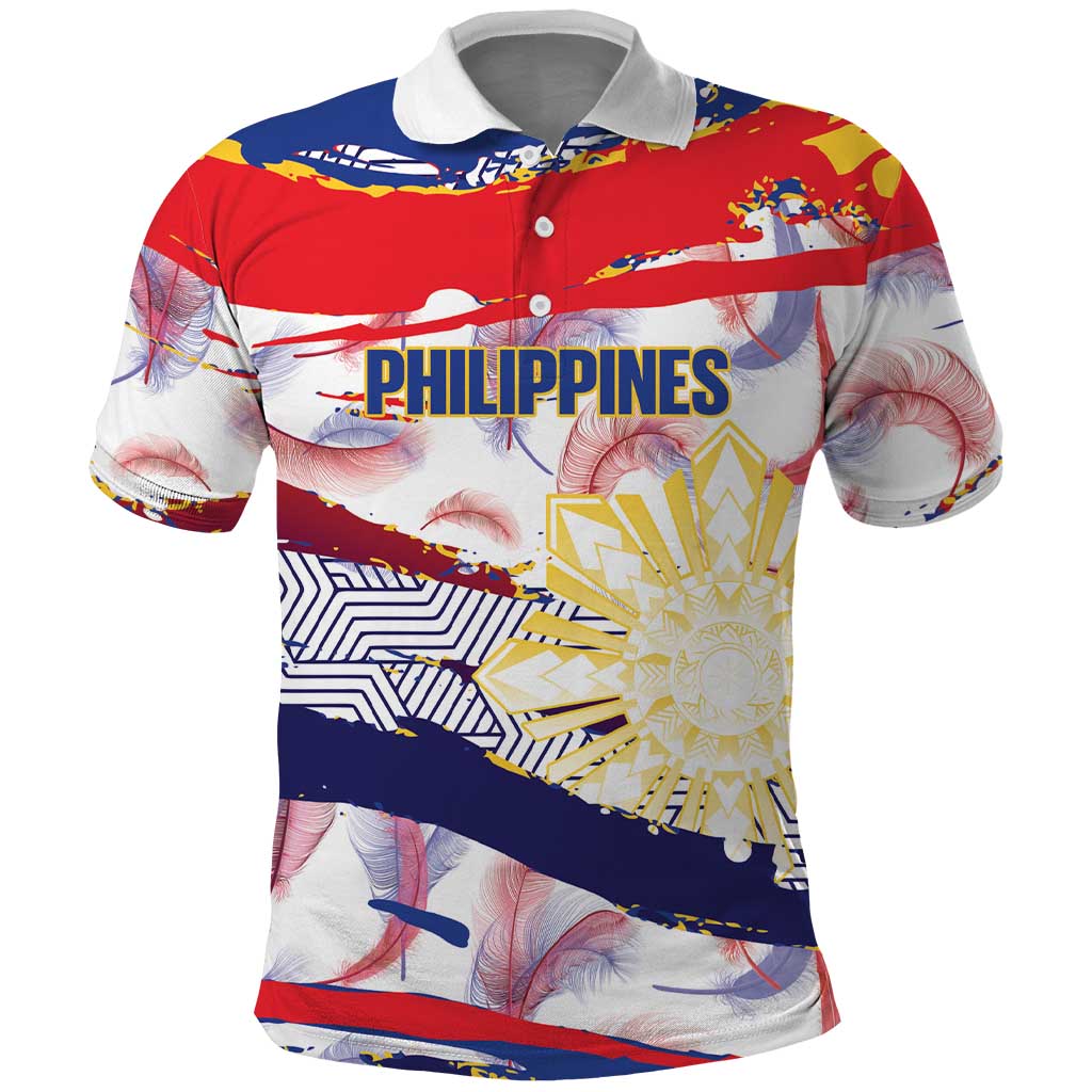 Philippines Sun Tattoo Polo Shirt Feathers Filipinas Grunge Style White LT14 White - Polynesian Pride
