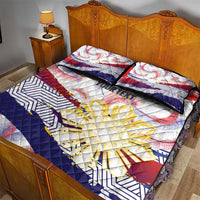 Philippines Sun Tattoo Quilt Bed Set Feathers Filipinas Grunge Style White