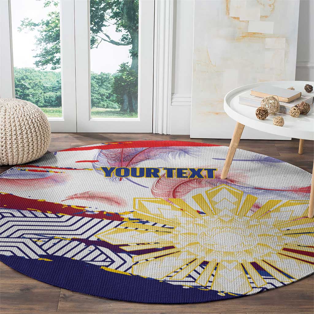 Philippines Sun Tattoo Round Carpet Feathers Filipinas Grunge Style White