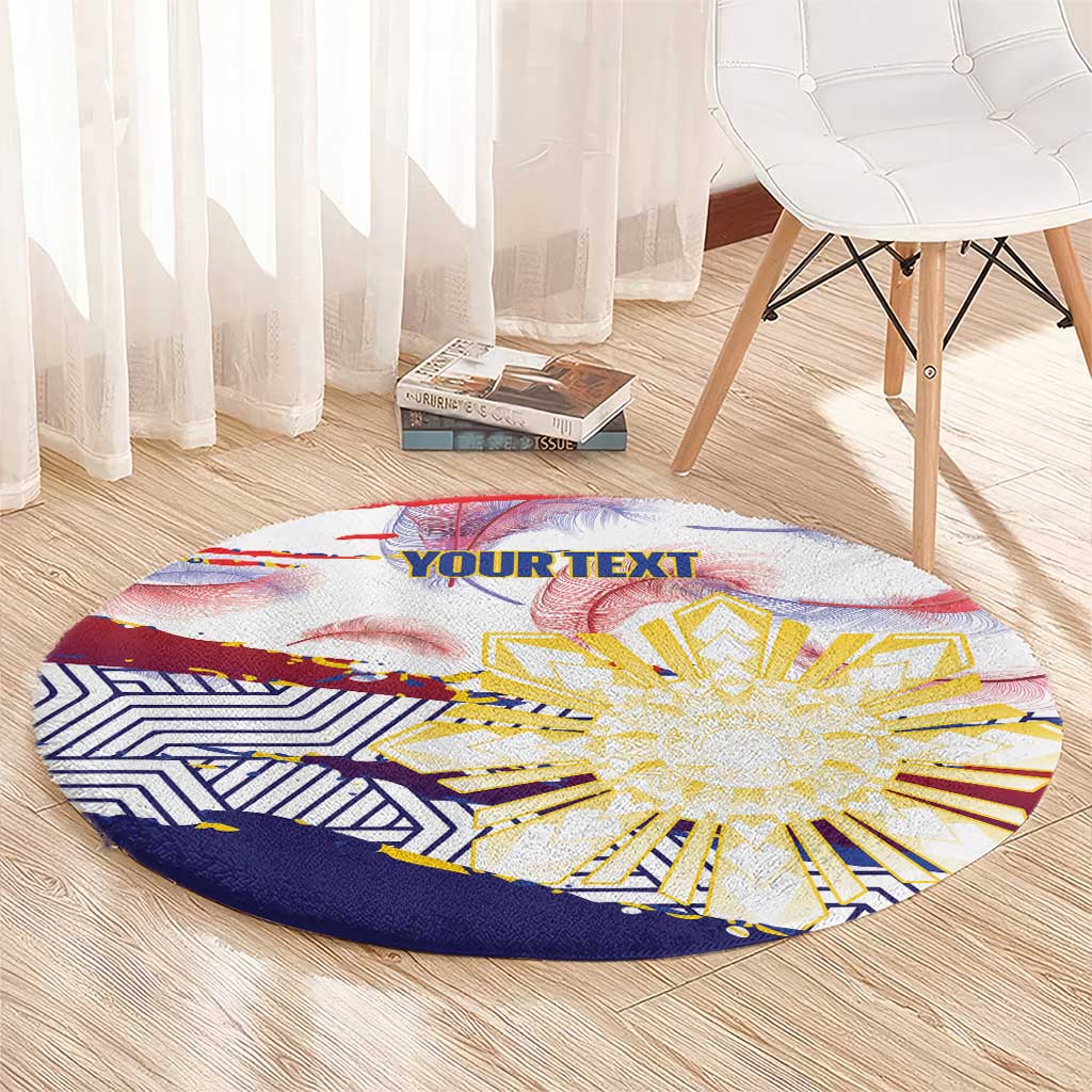 Philippines Sun Tattoo Round Carpet Feathers Filipinas Grunge Style White