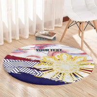 Philippines Sun Tattoo Round Carpet Feathers Filipinas Grunge Style White