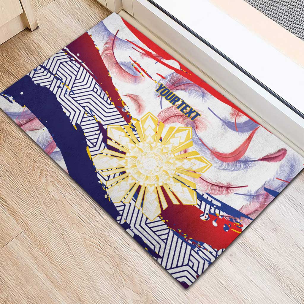 Philippines Sun Tattoo Rubber Doormat Feathers Filipinas Grunge Style White