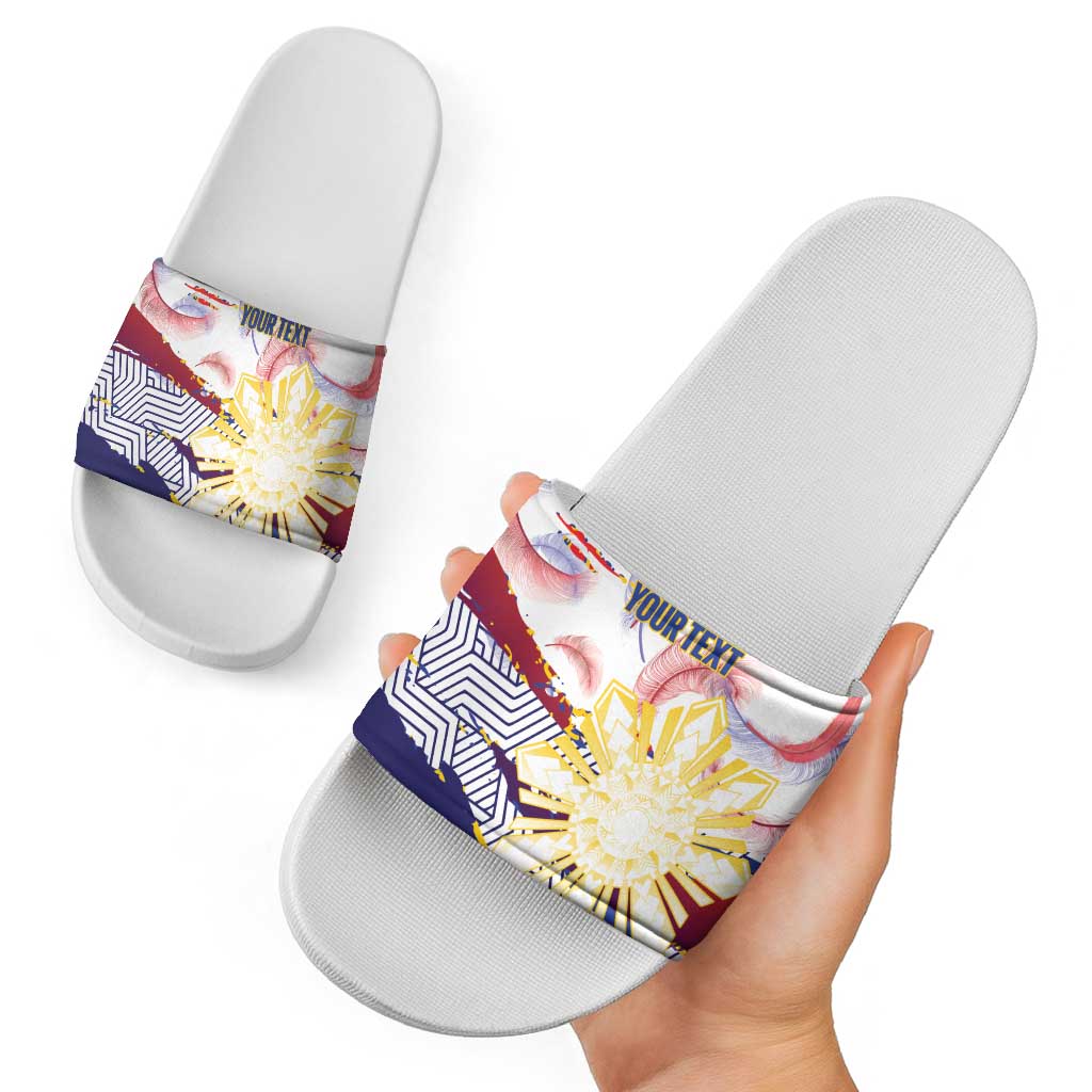 Philippines Sun Tattoo Slide Sandals Feathers Filipinas Grunge Style White