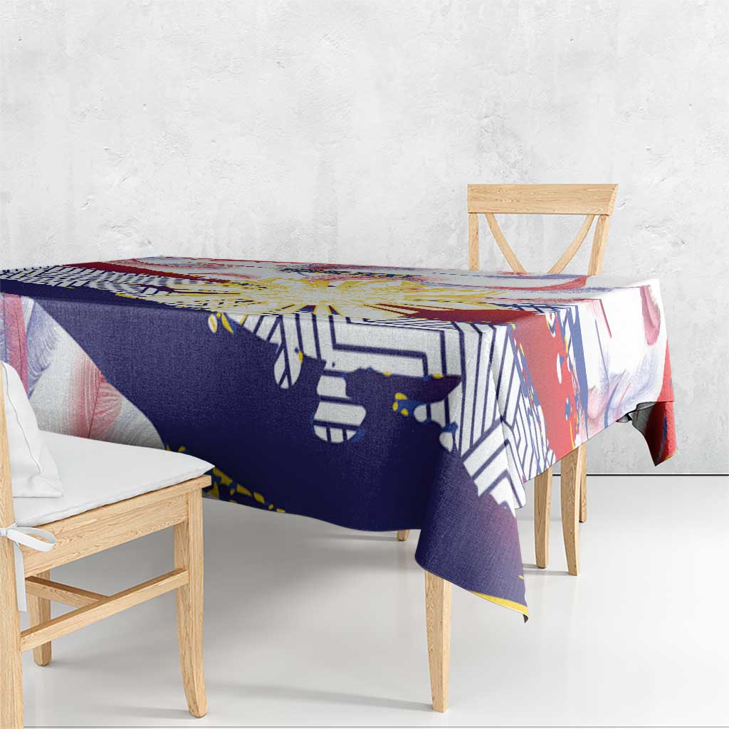 Philippines Sun Tattoo Tablecloth Feathers Filipinas Grunge Style White