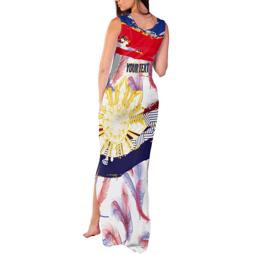 Philippines Sun Tattoo Tank Maxi Dress Feathers Filipinas Grunge Style White