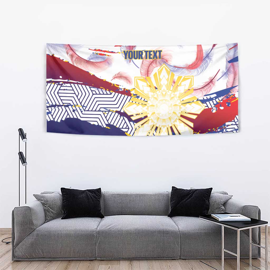 Philippines Sun Tattoo Tapestry Feathers Filipinas Grunge Style White