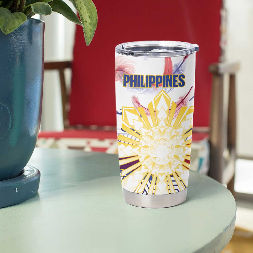 Philippines Sun Tattoo Tumbler Cup Feathers Filipinas Grunge Style White LT14 - Polynesian Pride