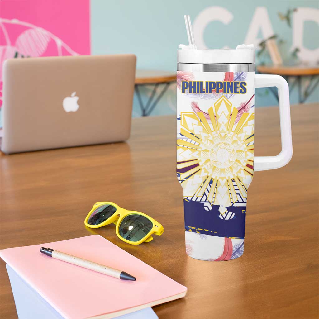 Philippines Sun Tattoo Tumbler With Handle Feathers Filipinas Grunge Style White