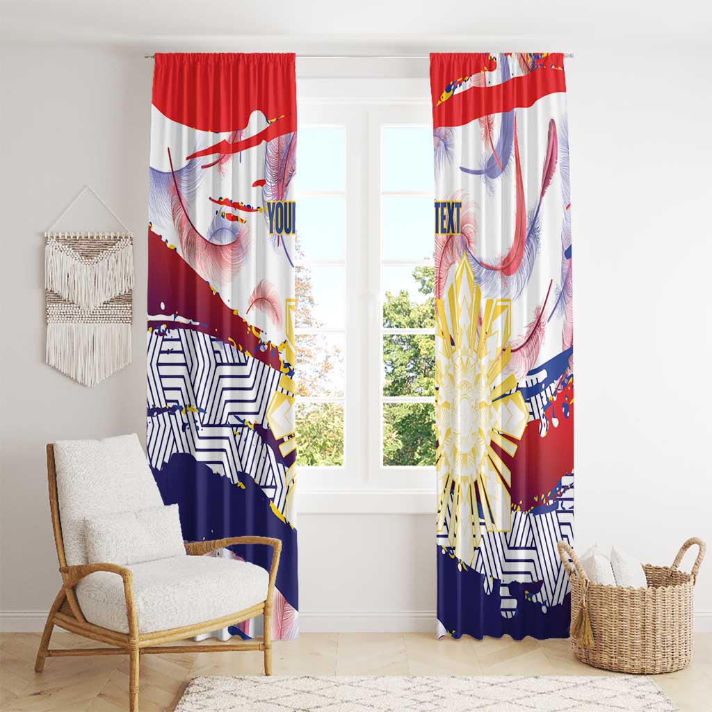 Philippines Sun Tattoo Window Curtain Feathers Filipinas Grunge Style White