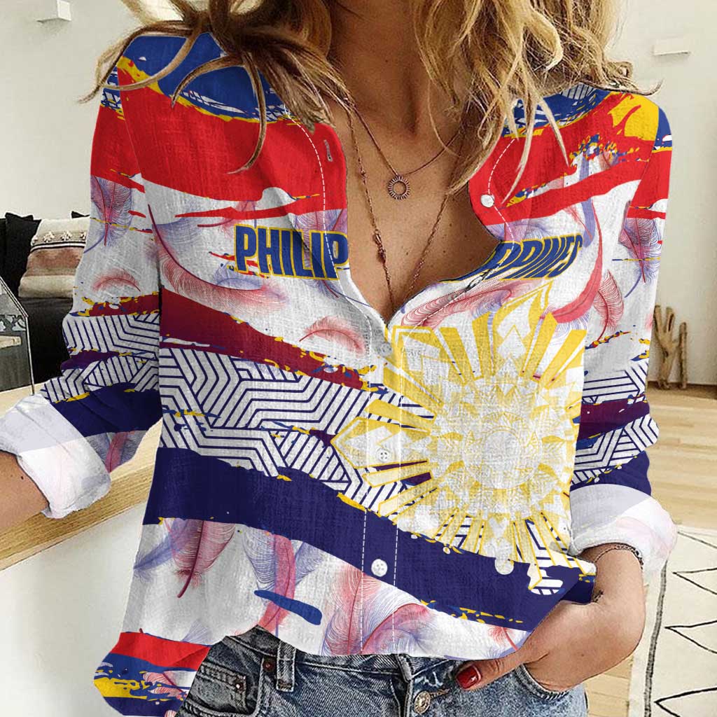 Philippines Sun Tattoo Women Casual Shirt Feathers Filipinas Grunge Style White