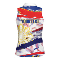 Philippines Sun Tattoo Women Sleeveless Polo Shirt Feathers Filipinas Grunge Style White