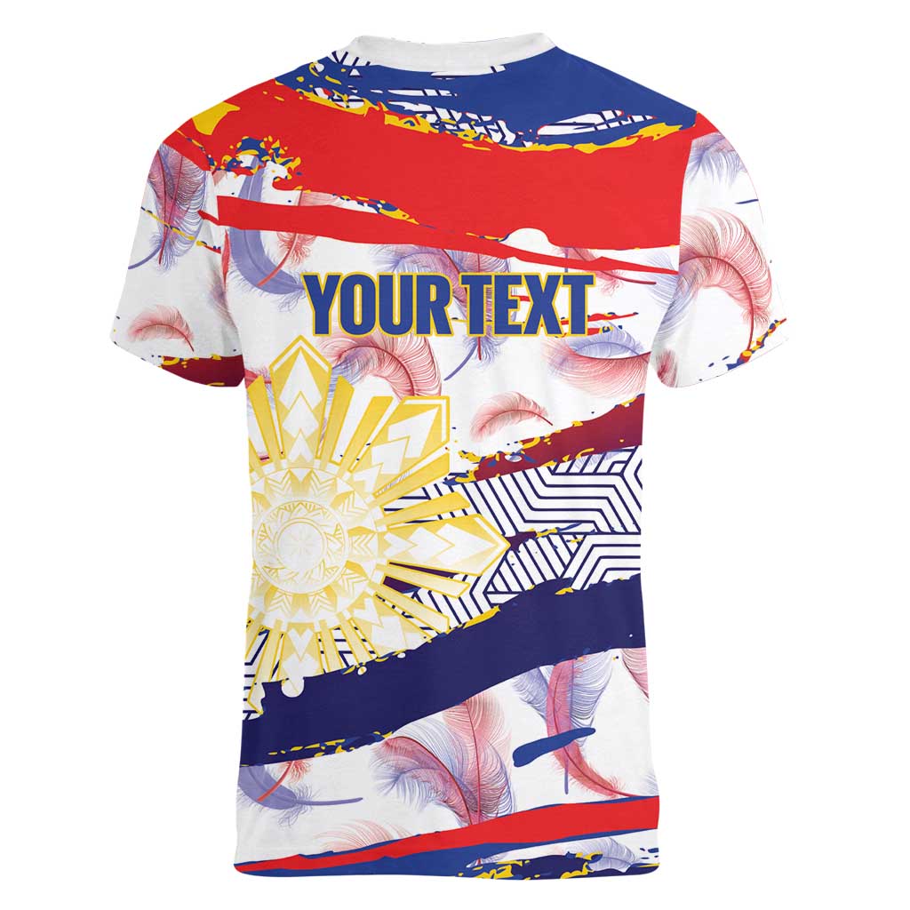 Philippines Sun Tattoo Women V-Neck T-Shirt Feathers Filipinas Grunge Style White LT14 - Polynesian Pride