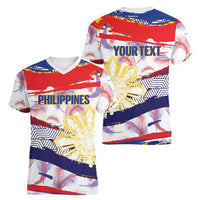 Philippines Sun Tattoo Women V-Neck T-Shirt Feathers Filipinas Grunge Style White LT14 - Polynesian Pride