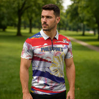 Philippines Sun Tattoo Zipper Polo Shirt Feathers Filipinas Grunge Style White