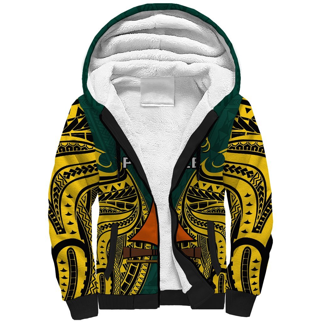 Papua New Guinea Sherpa Hoodie Jiwaka Province Mix Coat Of Arms Polynesian Art LT14 Unisex Green - Polynesian Pride