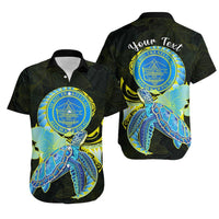 (Custom Personalised) Palau Hawaiian Shirt Hibiscus Turtle Mix Coat Of Arms Black Version LT14 Black - Polynesian Pride