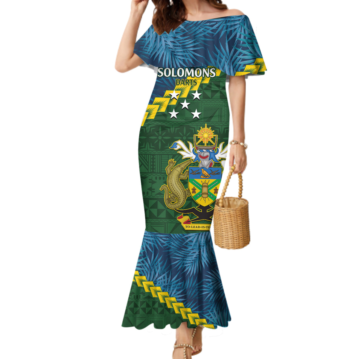 Personalised Solomon Islands Darts Family Matching Mermaid Dress and Hawaiian Shirt Tropical Leaves Melanesian Pattern