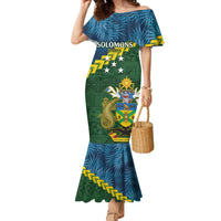 Personalised Solomon Islands Darts Family Matching Mermaid Dress and Hawaiian Shirt Tropical Leaves Melanesian Pattern