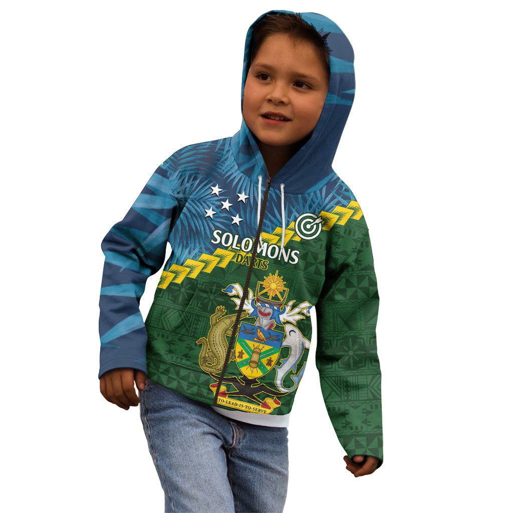 Personalised Solomon Islands Darts Kid Hoodie Tropical Leaves Melanesian Pattern