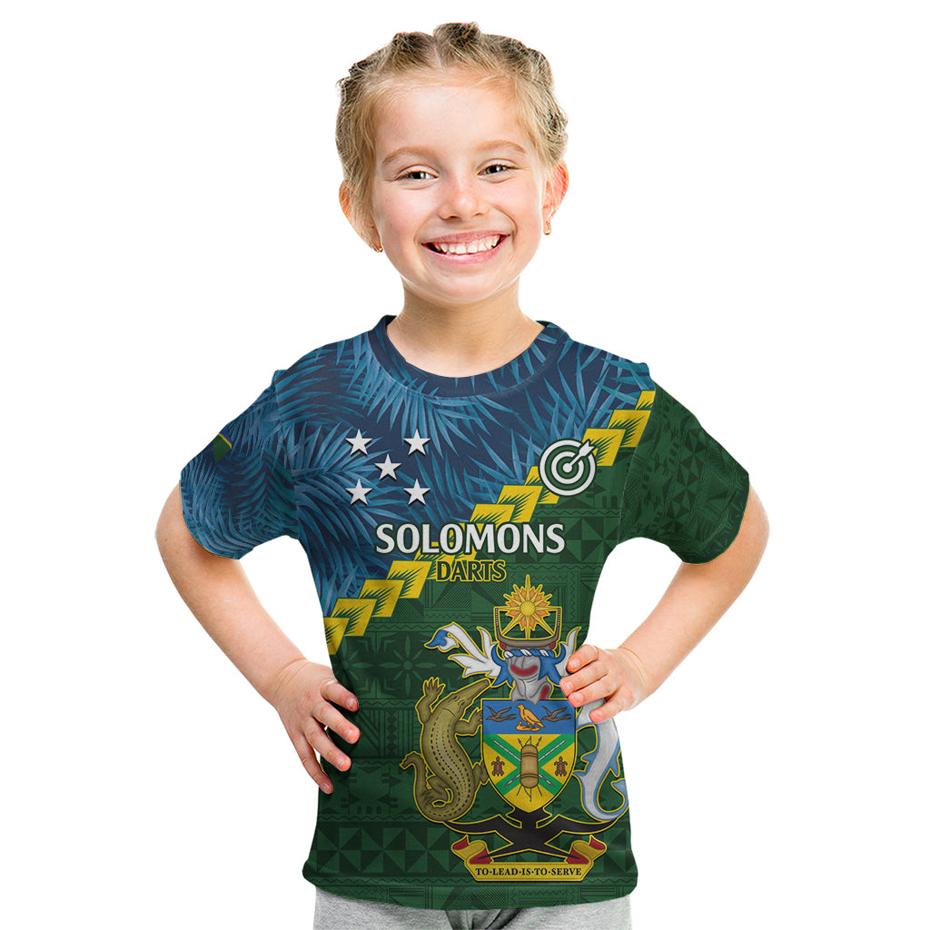 Personalised Solomon Islands Darts Kid T Shirt Tropical Leaves Melanesian Pattern