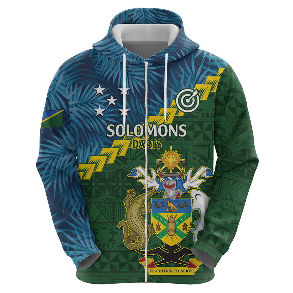 Personalised Solomon Islands Darts Zip Hoodie Tropical Leaves Melanesian Pattern