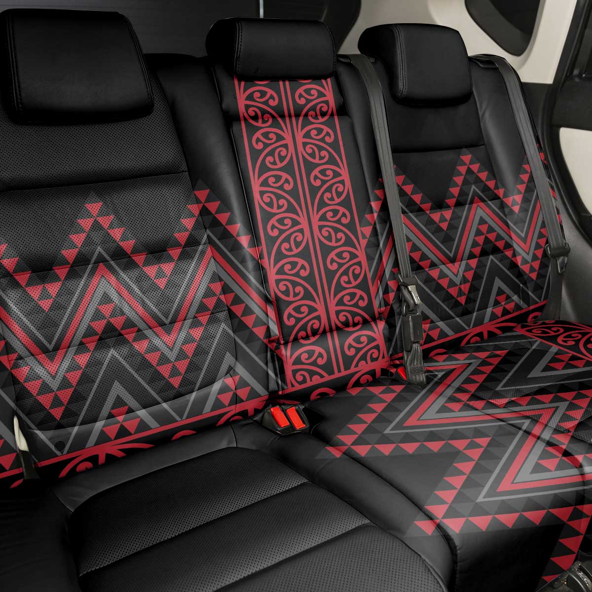 Red Aotearoa Mangopare Kowhaiwhai and Niho Taniwha Back Car Seat Cover Maori New Zealand