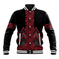 Red Aotearoa Mangopare Kowhaiwhai and Niho Taniwha Baseball Jacket Maori New Zealand