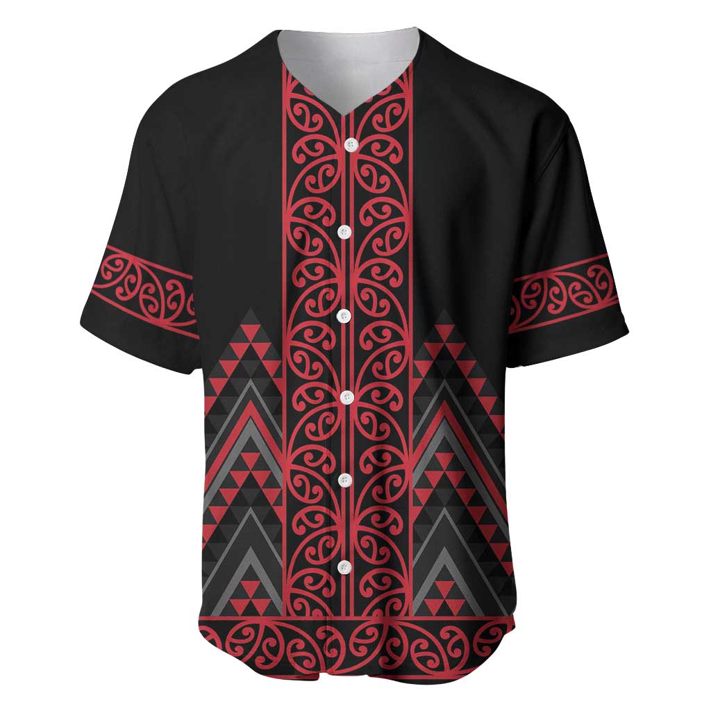 Red Aotearoa Mangopare Kowhaiwhai and Niho Taniwha Baseball Jersey Maori New Zealand