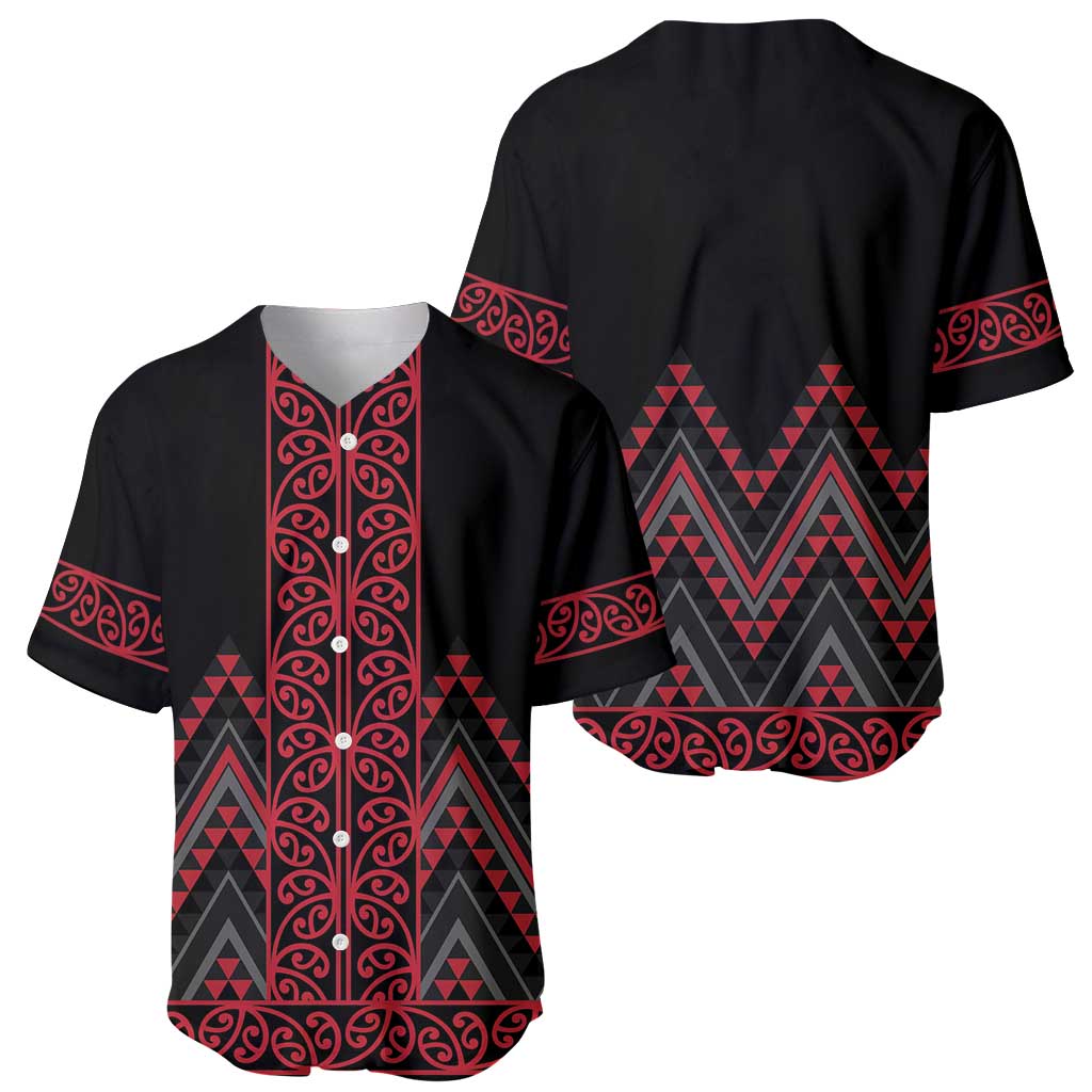 Red Aotearoa Mangopare Kowhaiwhai and Niho Taniwha Baseball Jersey Maori New Zealand