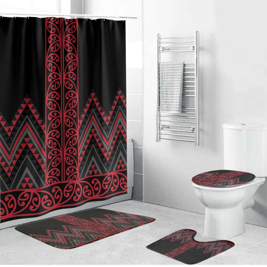 Red Aotearoa Mangopare Kowhaiwhai Niho Taniwha Bathroom Set Maori New Zealand - Polynesian Pride