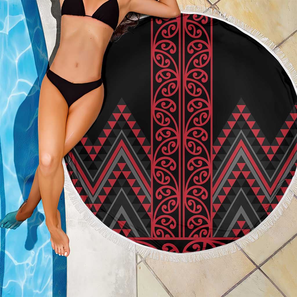 Red Aotearoa Mangopare Kowhaiwhai and Niho Taniwha Beach Blanket Maori New Zealand