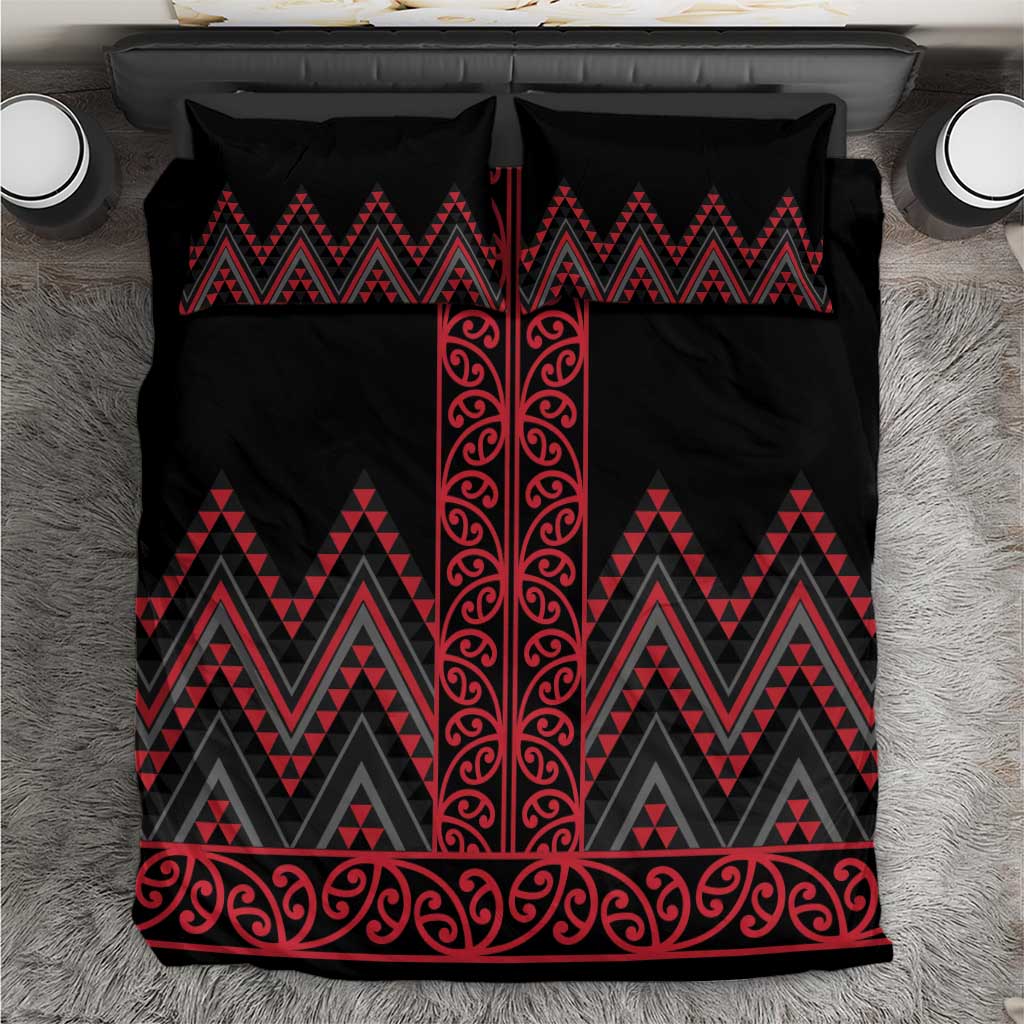Red Aotearoa Mangopare Kowhaiwhai and Niho Taniwha Bedding Set Maori New Zealand