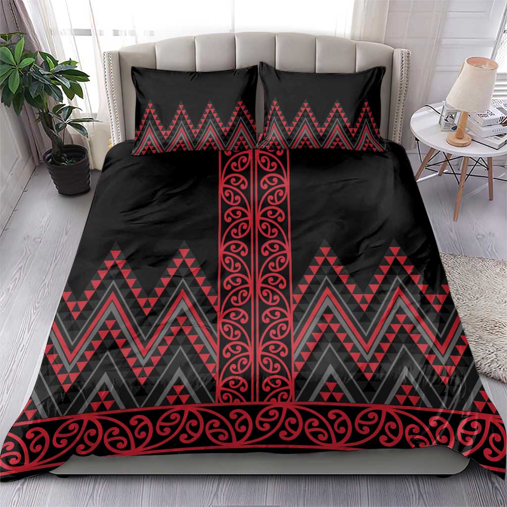 Red Aotearoa Mangopare Kowhaiwhai and Niho Taniwha Bedding Set Maori New Zealand