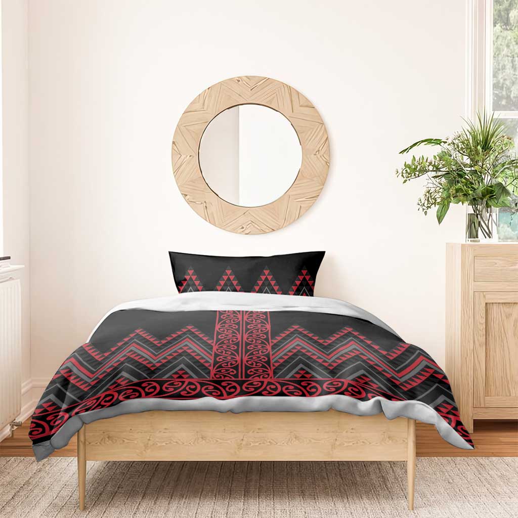 Red Aotearoa Mangopare Kowhaiwhai and Niho Taniwha Bedding Set Maori New Zealand