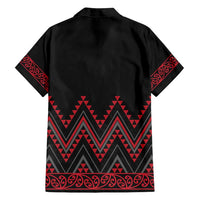 Red Aotearoa Mangopare Kowhaiwhai and Niho Taniwha Family Matching Off Shoulder Maxi Dress and Hawaiian Shirt Maori New Zealand