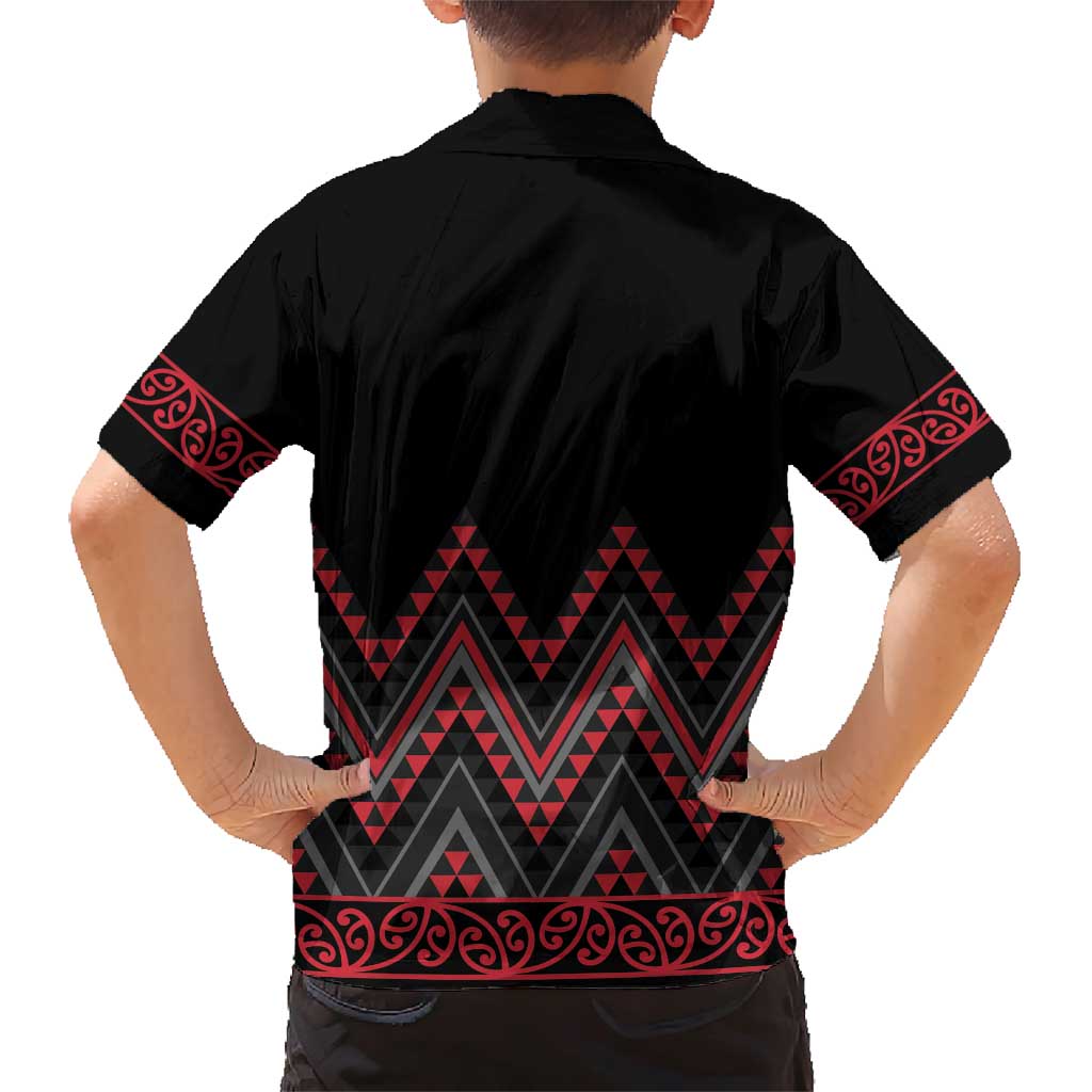 Red Aotearoa Mangopare Kowhaiwhai and Niho Taniwha Family Matching Short Sleeve Bodycon Dress and Hawaiian Shirt Maori New Zealand