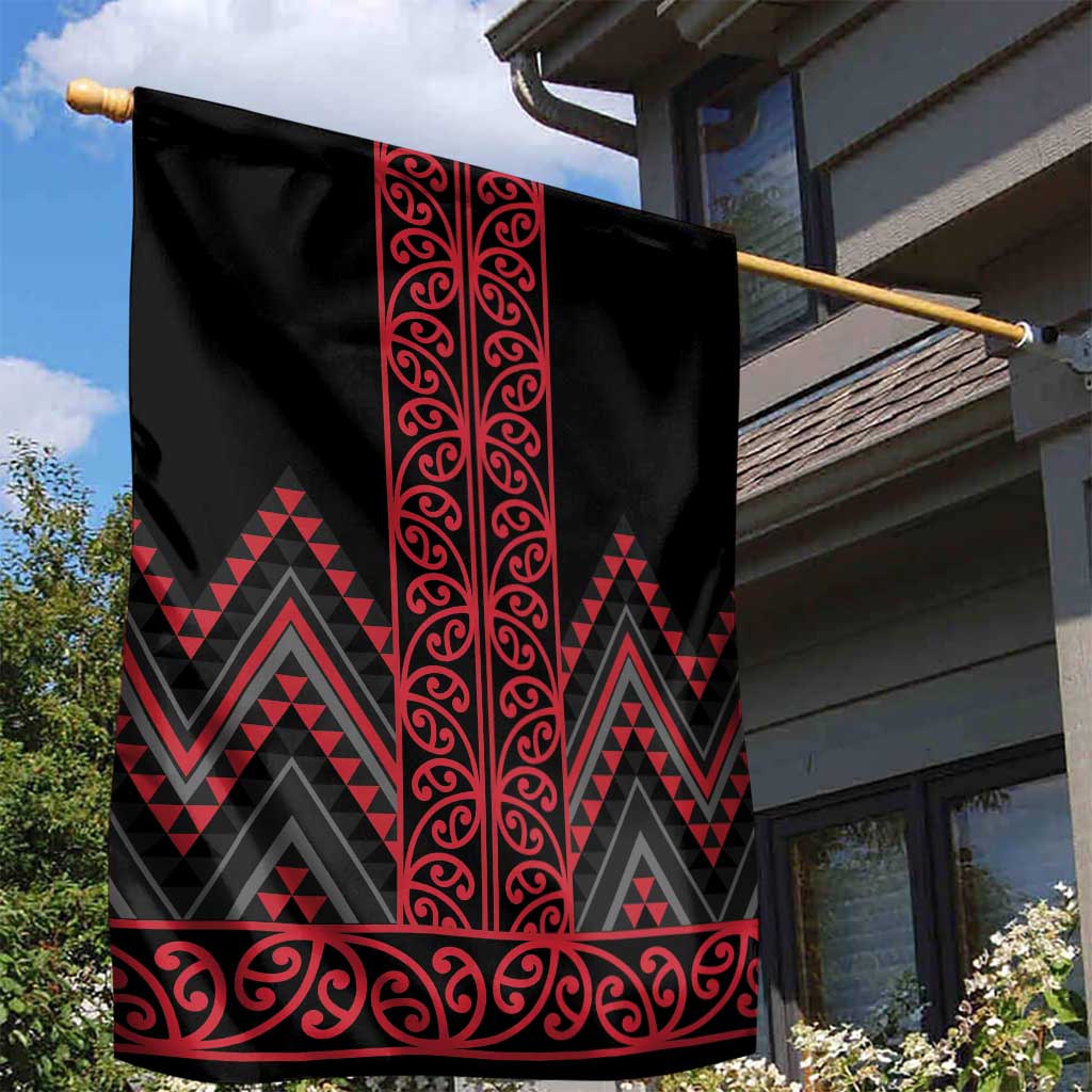 Red Aotearoa Mangopare Kowhaiwhai and Niho Taniwha Garden Flag Maori New Zealand