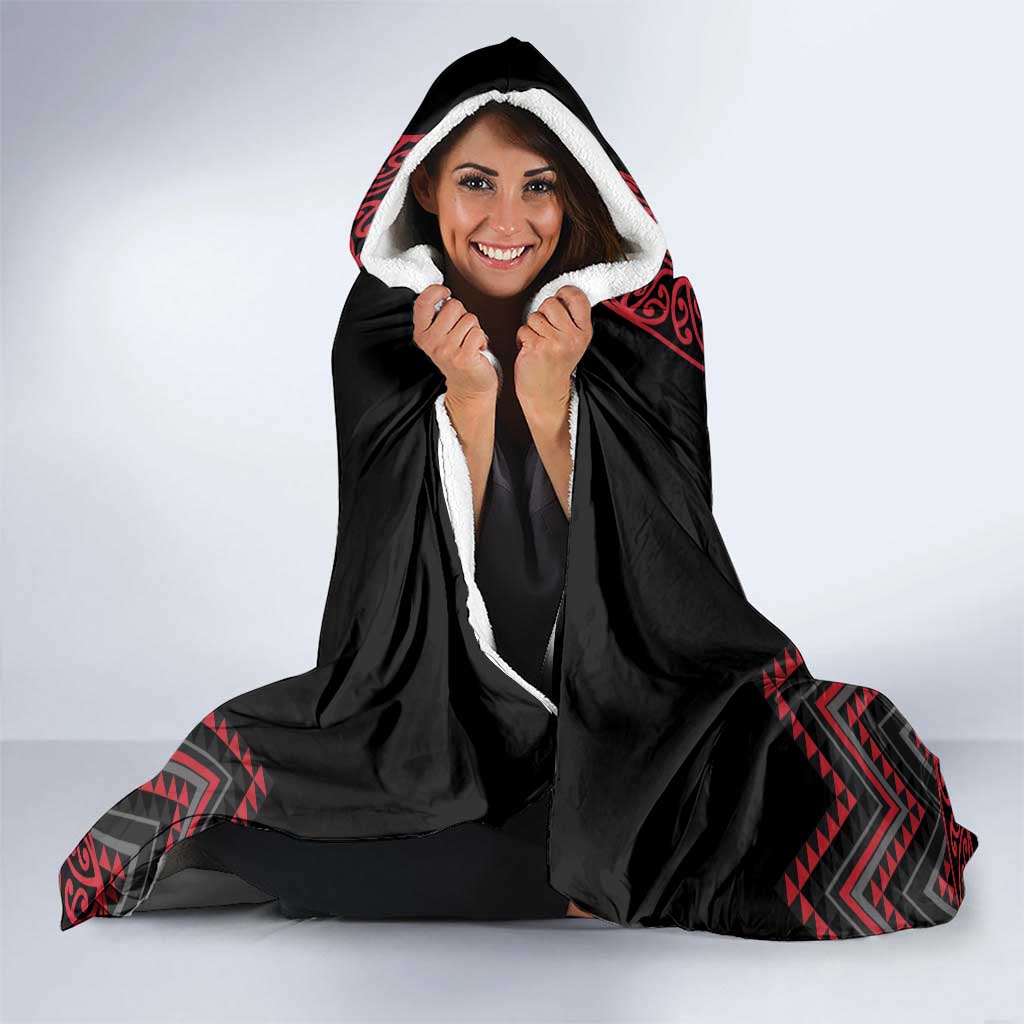 Red Aotearoa Mangopare Kowhaiwhai and Niho Taniwha Hooded Blanket Maori New Zealand