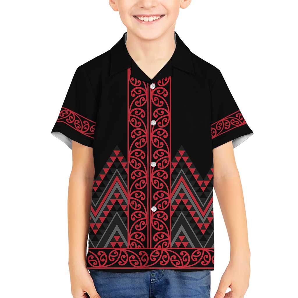 Red Aotearoa Mangopare Kowhaiwhai and Niho Taniwha Kid Hawaiian Shirt Maori New Zealand