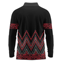 Red Aotearoa Mangopare Kowhaiwhai and Niho Taniwha Long Sleeve Polo Shirt Maori New Zealand