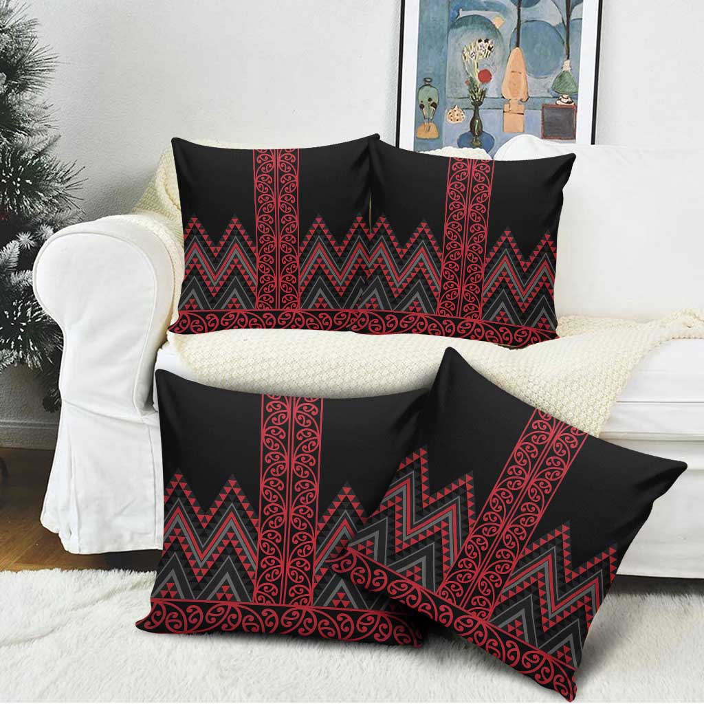 Red Aotearoa Mangopare Kowhaiwhai Niho Taniwha Pillow Cover Maori New Zealand - Polynesian Pride