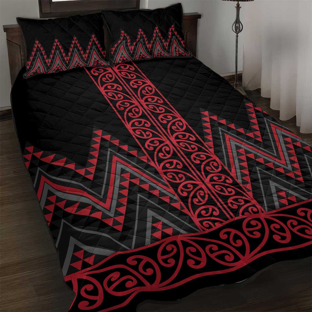 Red Aotearoa Mangopare Kowhaiwhai and Niho Taniwha Quilt Bed Set Maori New Zealand