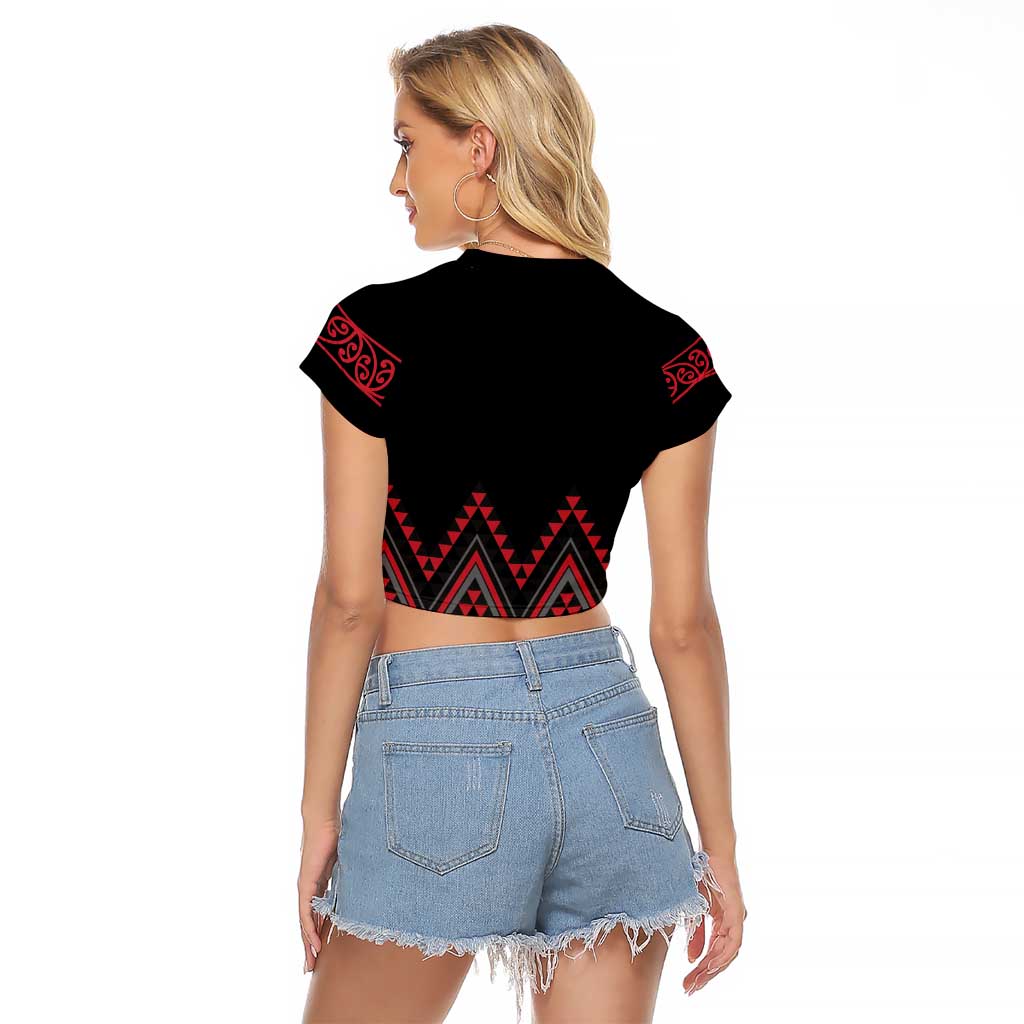 Red Aotearoa Mangopare Kowhaiwhai and Niho Taniwha Raglan Cropped T Shirt Maori New Zealand