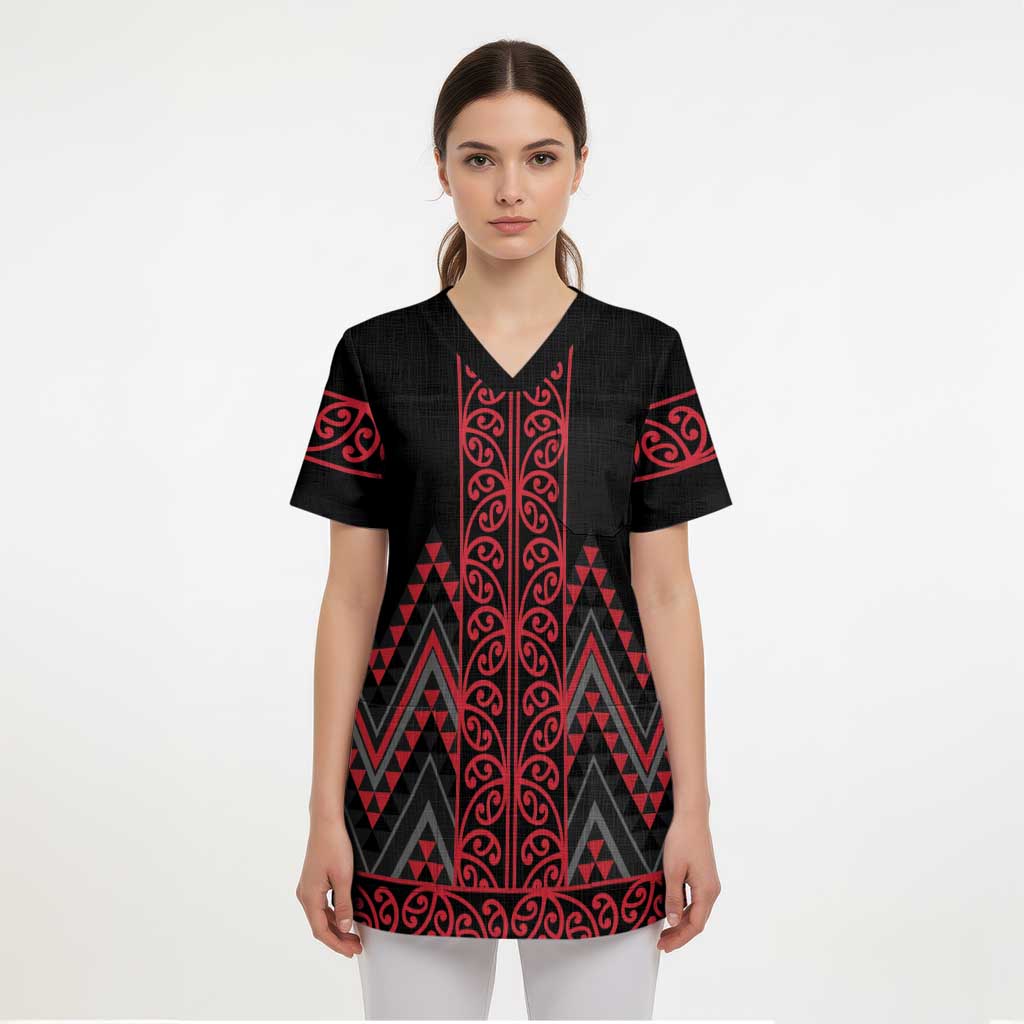 Red Aotearoa Mangopare Kowhaiwhai and Niho Taniwha Scrub Top Maori New Zealand - Polynesian Pride