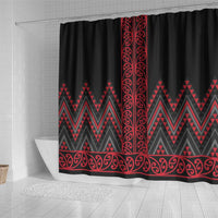 Red Aotearoa Mangopare Kowhaiwhai and Niho Taniwha Shower Curtain Maori New Zealand