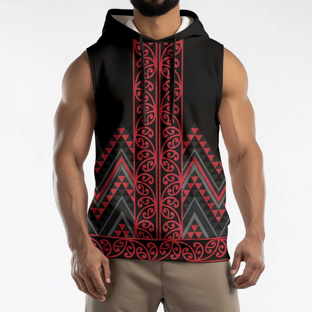 Red Aotearoa Mangopare Kowhaiwhai Niho Taniwha Sleeveless Hoodie Maori New Zealand - Polynesian Pride