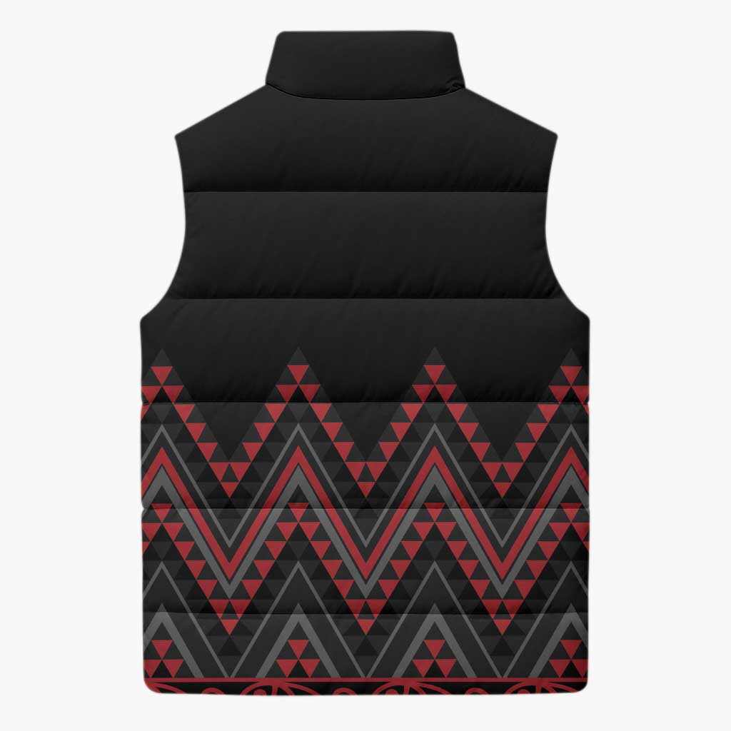 Red Aotearoa Mangopare Kowhaiwhai Niho Taniwha Sleeveless Puffer Jacket Maori New Zealand - Polynesian Pride