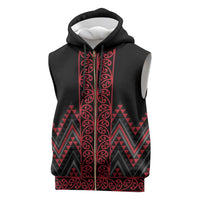 Red Aotearoa Mangopare Kowhaiwhai Niho Taniwha Sleeveless Zip Hoodie Maori New Zealand - Polynesian Pride