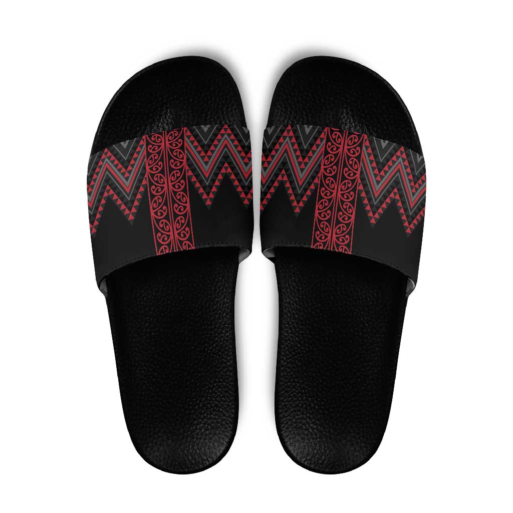 Red Aotearoa Mangopare Kowhaiwhai Niho Taniwha Slide Sandals Maori New Zealand - Polynesian Pride