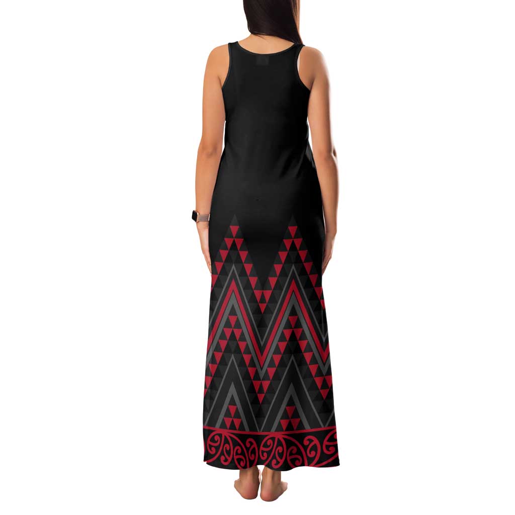 Red Aotearoa Mangopare Kowhaiwhai and Niho Taniwha Tank Maxi Dress Maori New Zealand